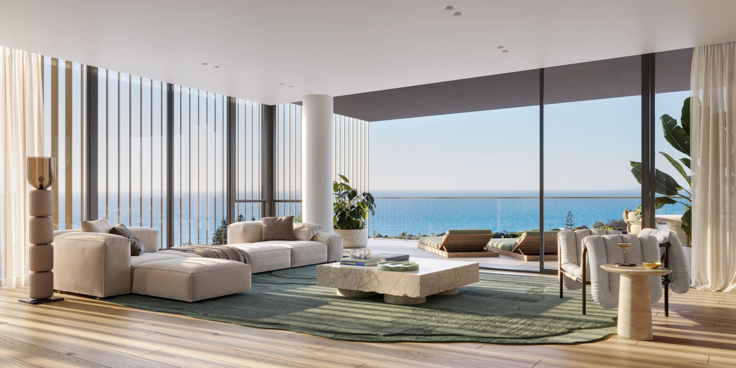 Open-plan living and balcony
