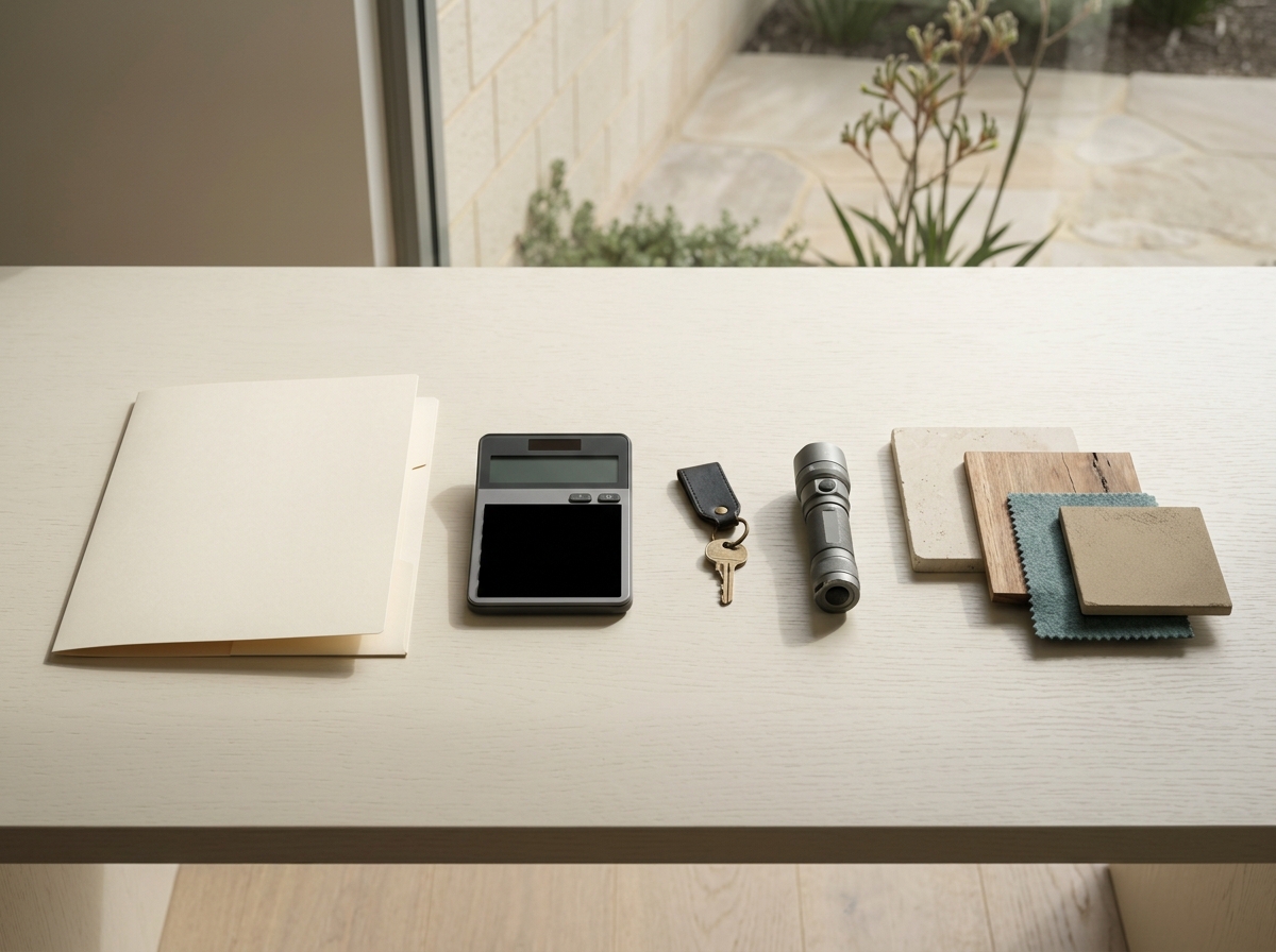 A text-free pre-offer workspace showing practical preparation before making a WA property offer.