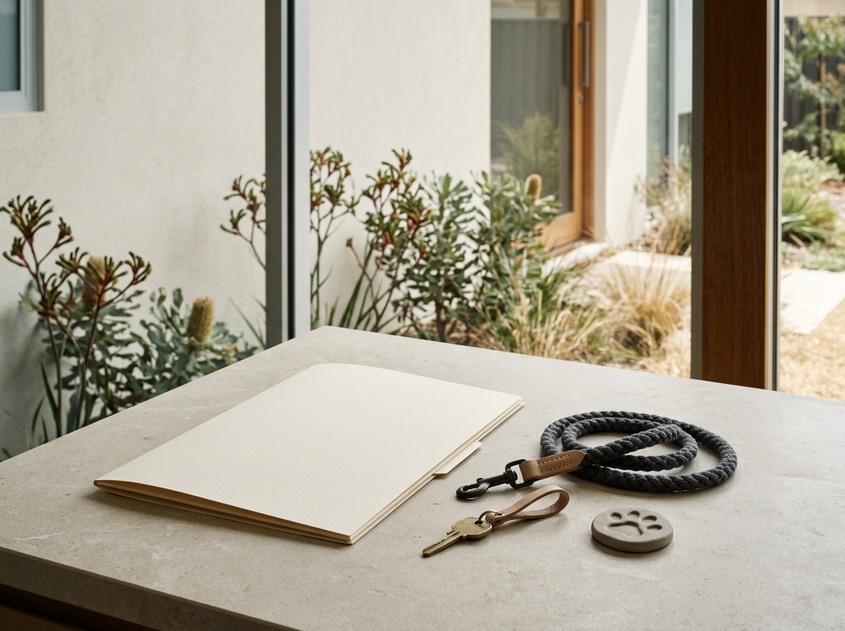 A text-free still life representing a tenant request to keep a pet in a WA rental.