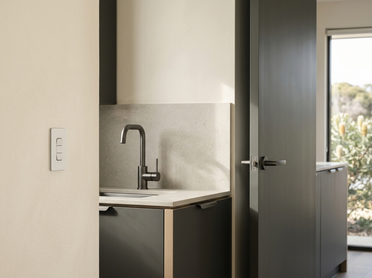 A realistic interior scene highlighting fixtures commonly checked during a final property inspection.