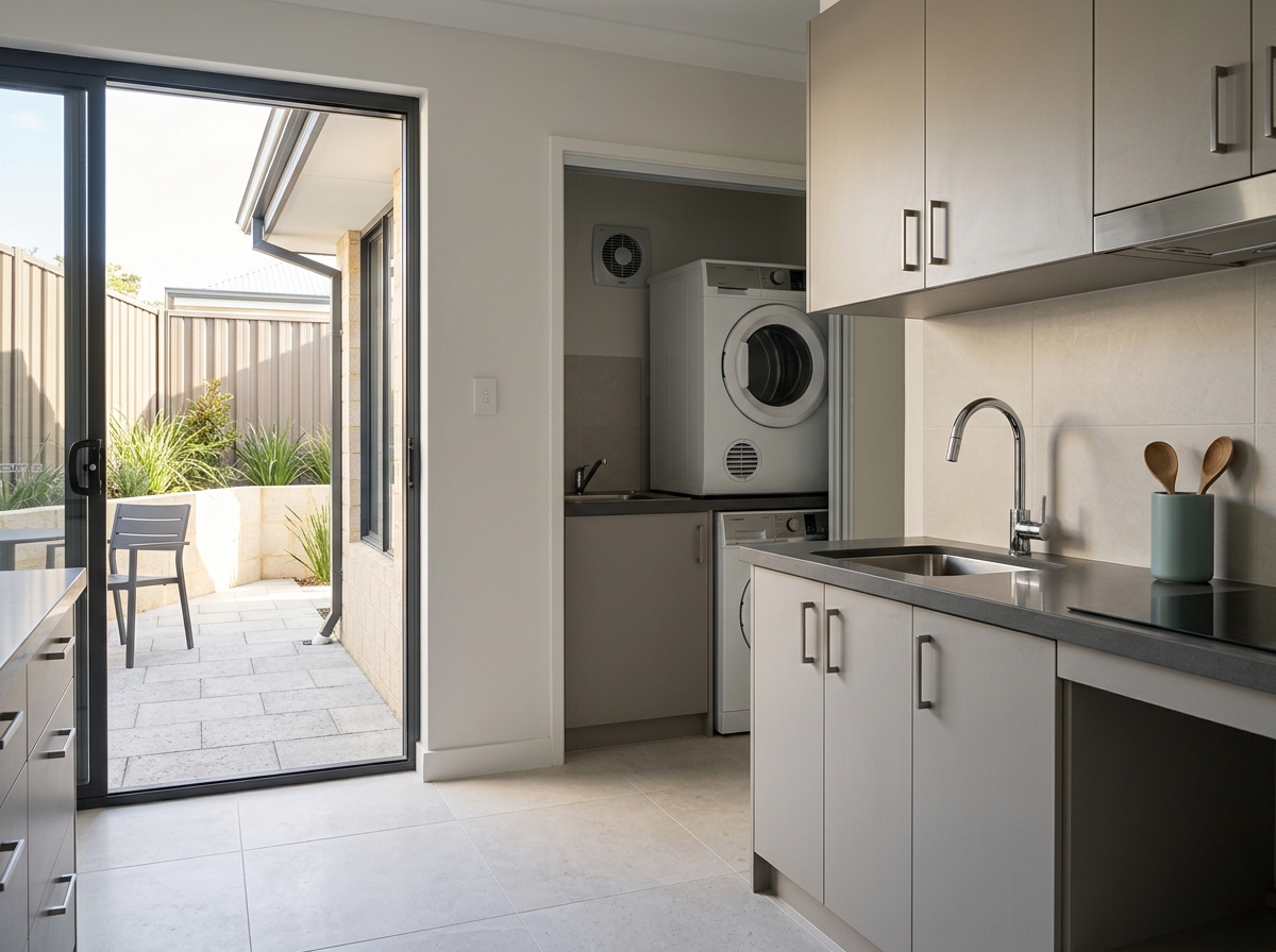 A realistic rental-property view showing several areas commonly observed during a routine inspection.